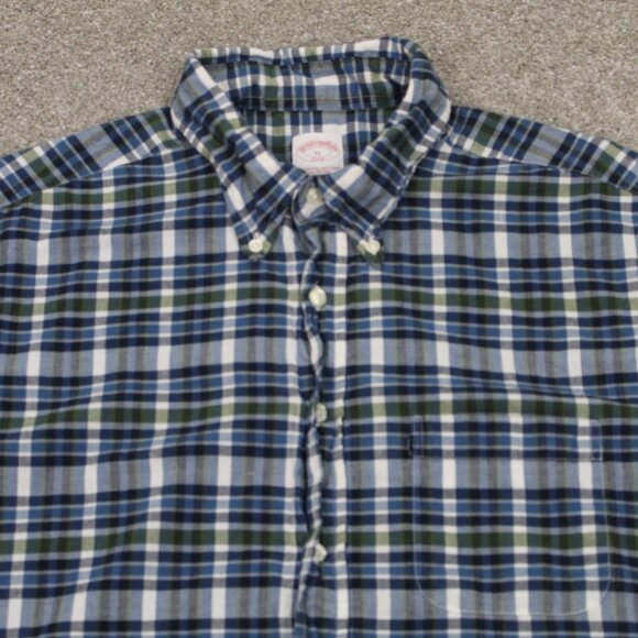 Brooks Brothers 346 Shirt Mens XL Blue/Green Checkered 100% Cotton S/S Button - Picture 6 of 11